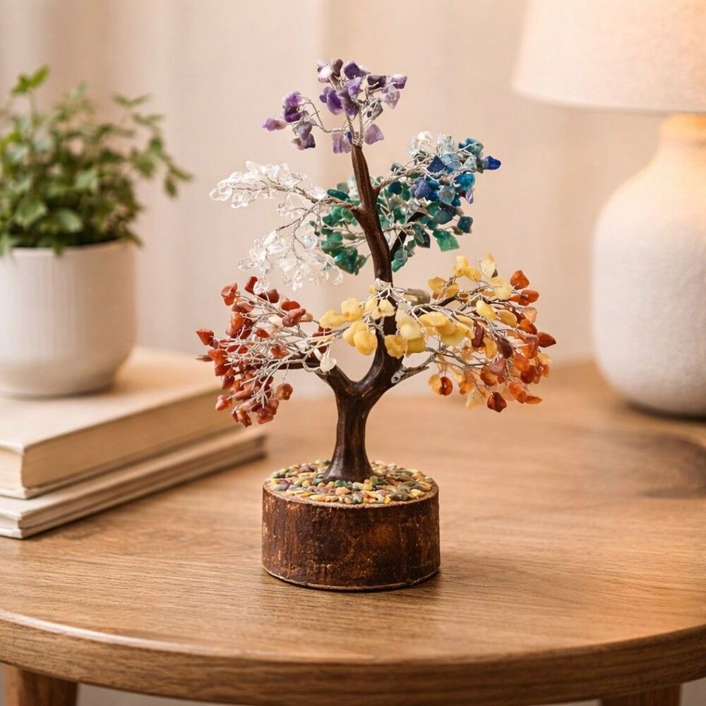 Seven Chakra Reiki Healing Crystal Golden Wire Gemstone Tree Stability & Peace